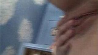 Sexy brunette plays with herself in her dorm porn video